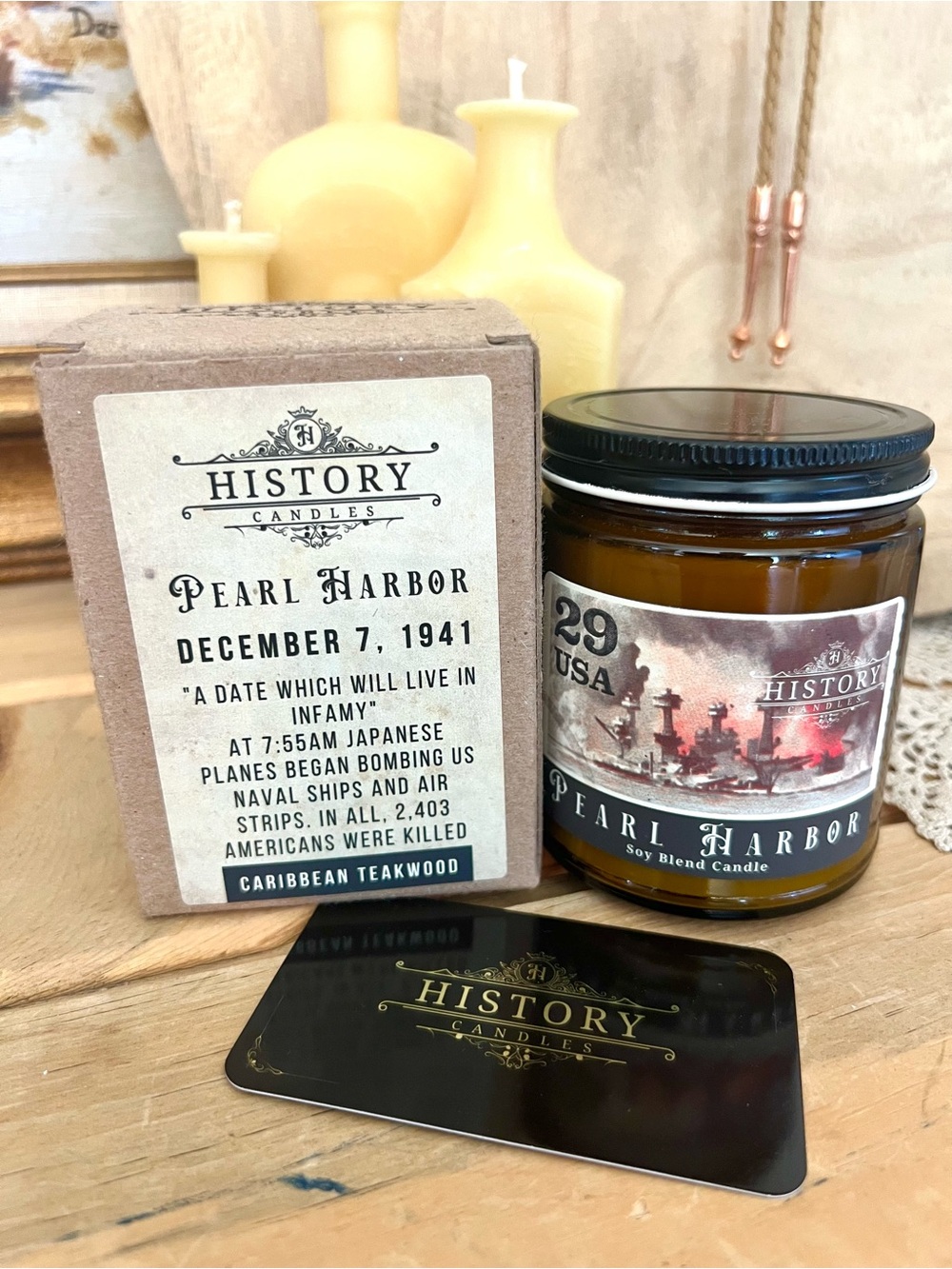 New! Pearl Harbor Soy Blend Candle from History Candles Caribbean Teak